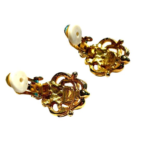 Vintage clip on earrings ornate gold & faux Pearl classic 80’s elegant bridal - Picture 4 of 7